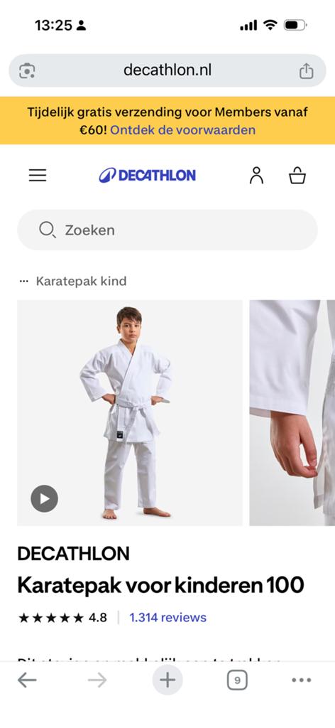 2x Decathlon Outshock Karatepak Kind 150 cm, Gebruikt, Maat XS of kleiner, Vechtsportpak, Ophalen of Verzenden