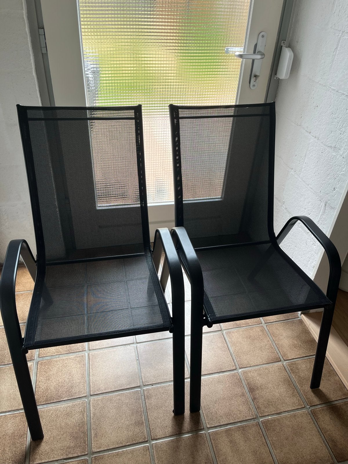 2x Tuinstoelen Zwart Jysk - zo goed als nieuw, Ophalen, Gebruikt, Metaal