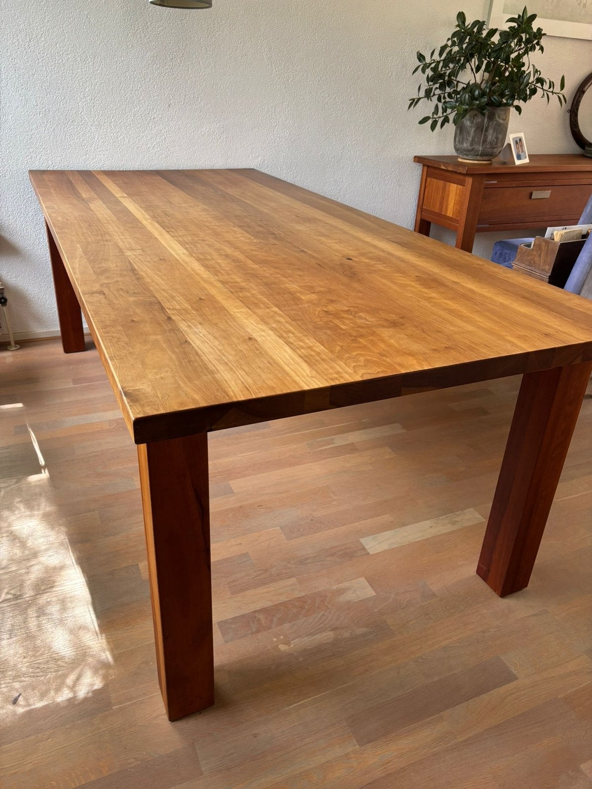 Kersenhouten eettafel - 220x100 cm, Ophalen, Gebruikt, 100 tot 150 cm, 200 cm of meer
