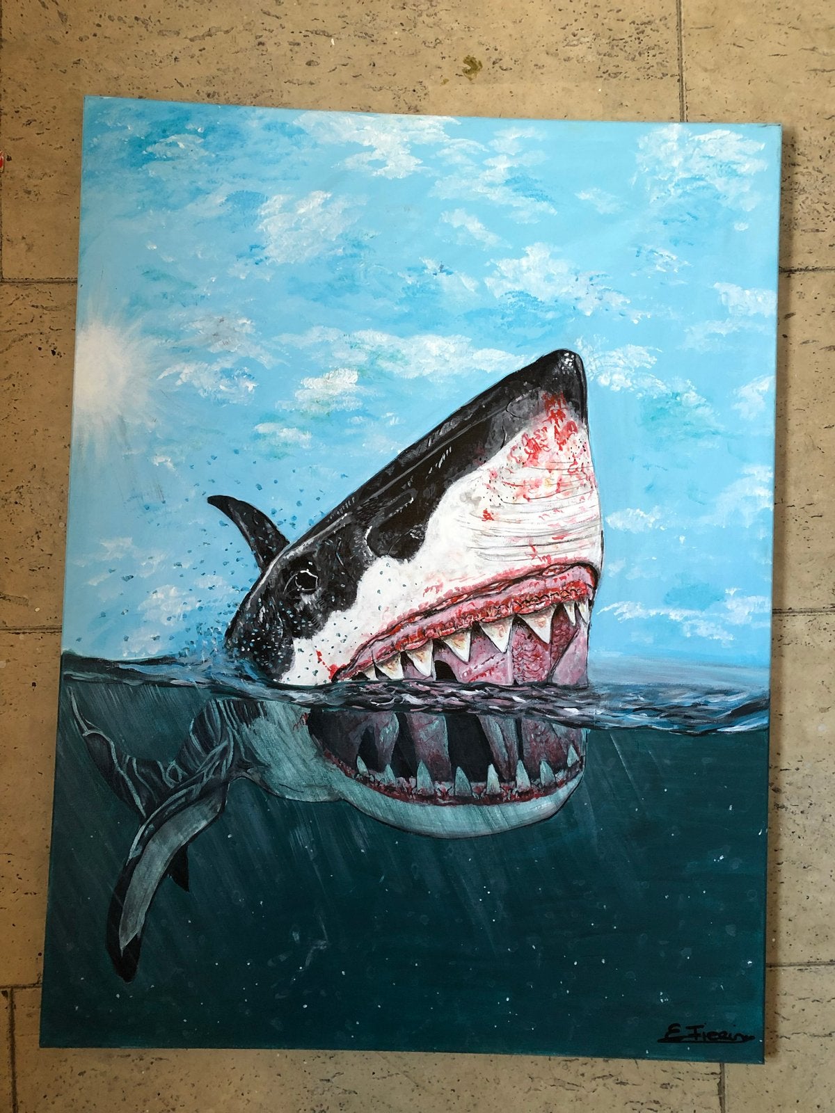Schilderij haai en/of haan, 60-80cm, acrylverf, Ophalen of Verzenden