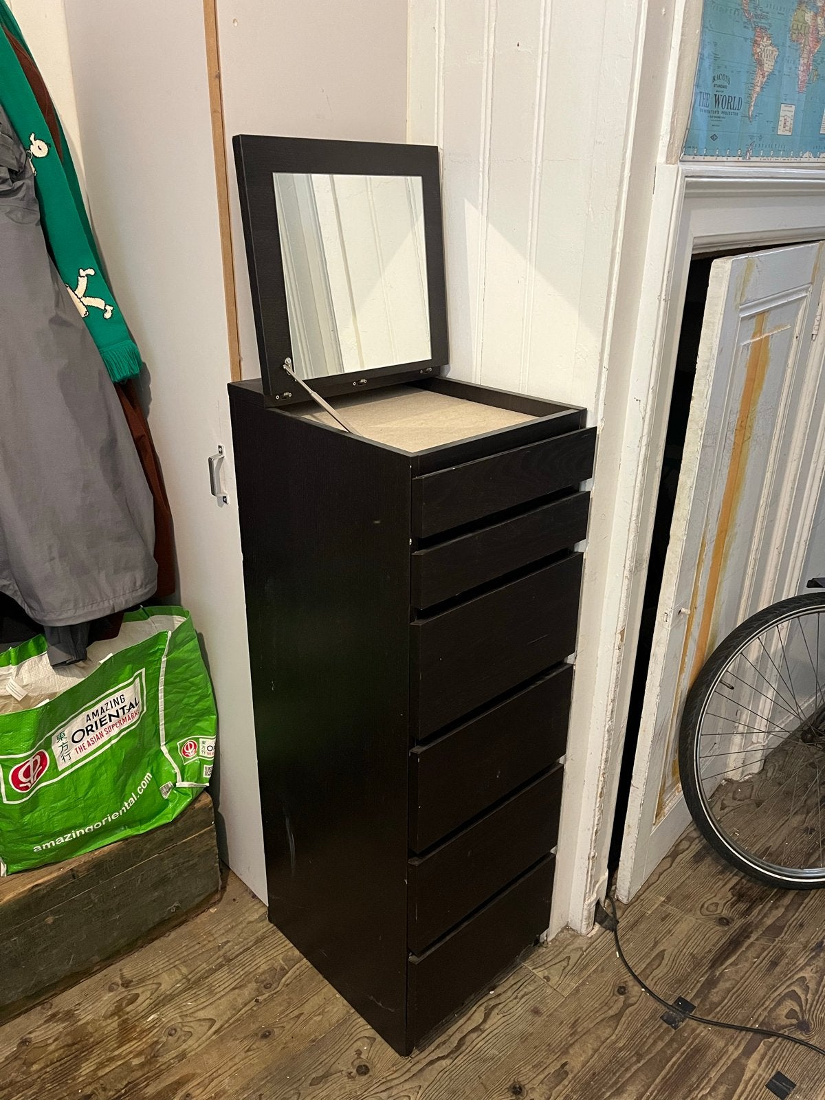 Zwarte ladekast met spiegel - ideaal voor make-up, Minder dan 50 cm, Gebruikt, 5 laden of meer, 100 tot 150 cm