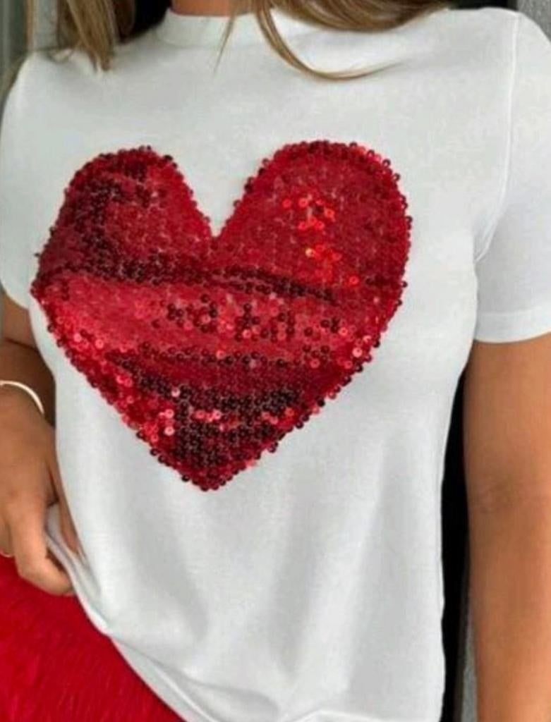 Wit shirt met rood pailletten hart K3 Originals, Wit, Maat 46/48 (XL) of groter, Nieuw, Ophalen of Verzenden