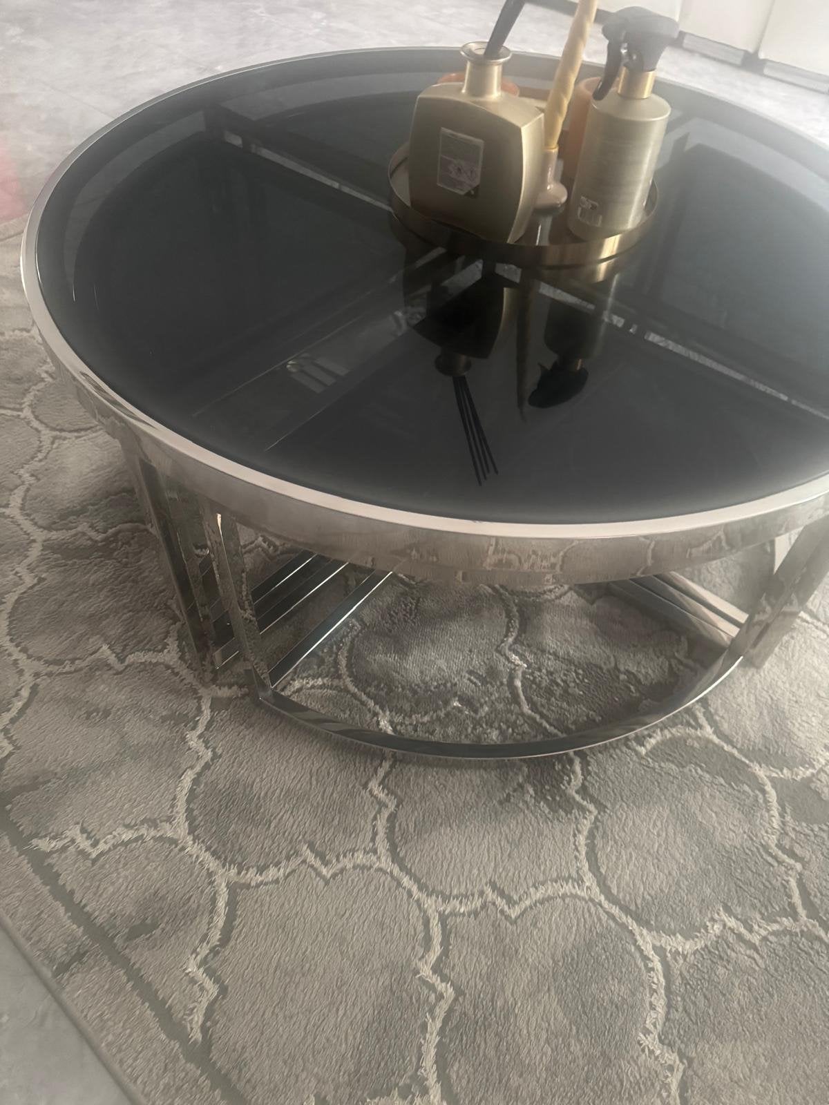 Moderne ronde salontafel met uitschuifbare bijzettafels, Huis en Inrichting, Rond, 5 – 50, 50 tot 100 cm, Ophalen of Verzenden