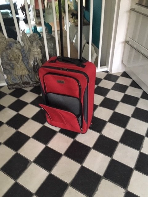 Koffer rood canvas trolley op wielen met trekstang, Sieraden, Tassen en Uiterlijk, Ophalen of Verzenden, Overige materialen