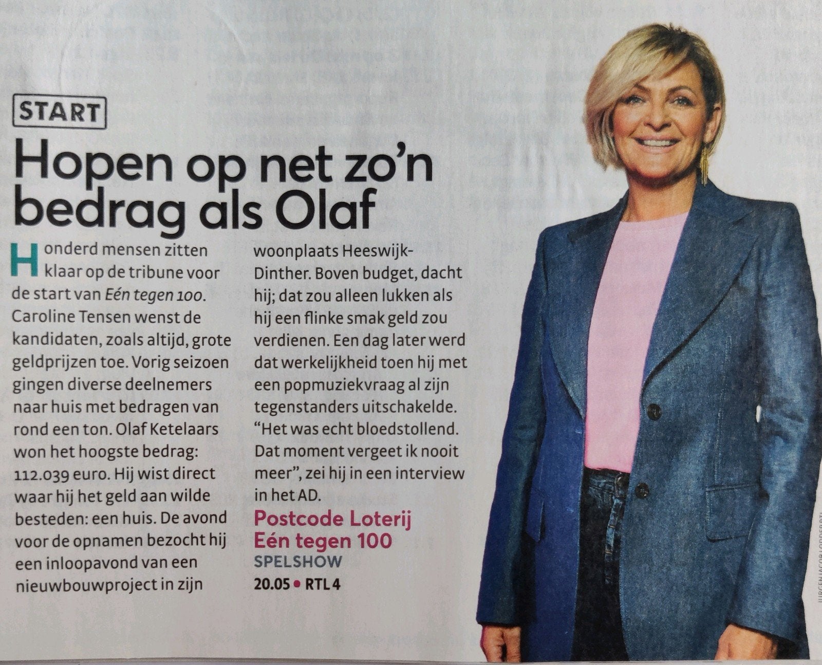 Caroline Tensen - Artikel Knipsel, Ophalen of Verzenden, 1980 tot heden, Knipsel(s)