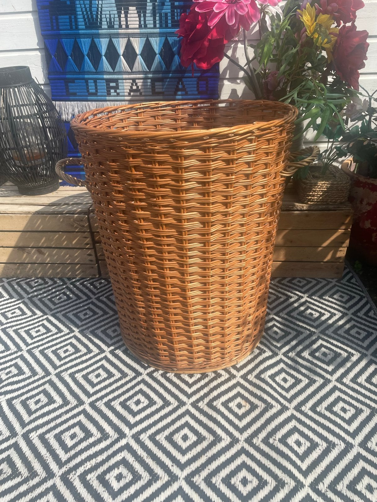 Mooie grote XXXL Grote rieten mand met handvatten, Ophalen, Gevlochten, Mand, Rond