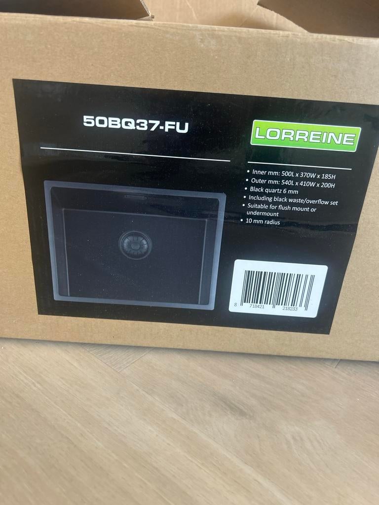 Lorraine 50BQ37-FU Zwarte Spoelbak Nieuw in Doos, Ophalen, Nieuw, Zwart