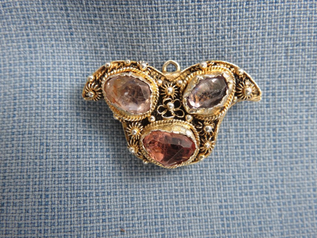 Barok - zilver vergulde hanger met stenen - 17e - 18e eeuw, Sieraden, Tassen en Uiterlijk, Antieke sieraden, Ophalen of Verzenden