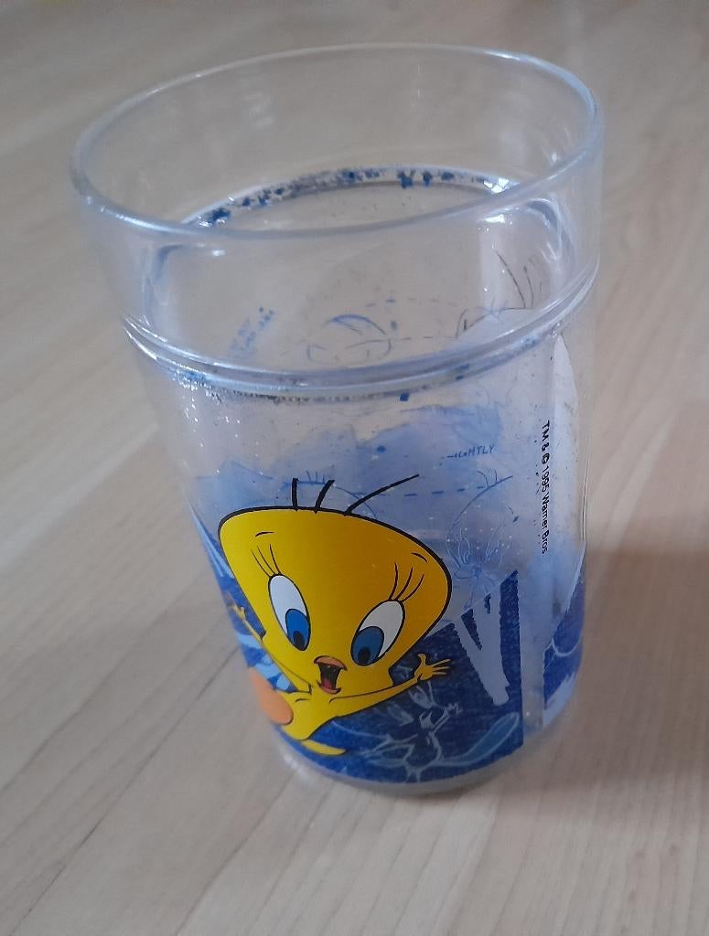 KUNSTSTOF BEKER TWEETY Hoogte 11 cm doorsnee 6,7 cm, Ophalen of Verzenden, Gebruikt