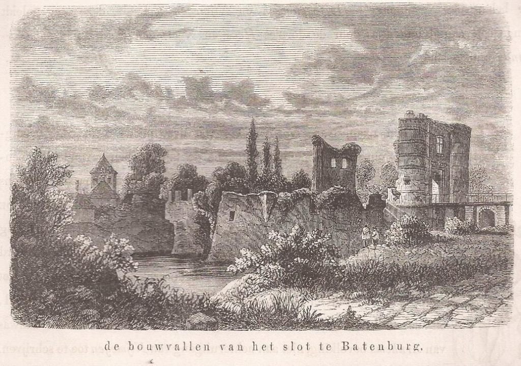 Batenburg de Bouwvallen van het slot Batenburg 1857, 1800 - 1899, Ophalen of Verzenden, 12 cm, Origineel