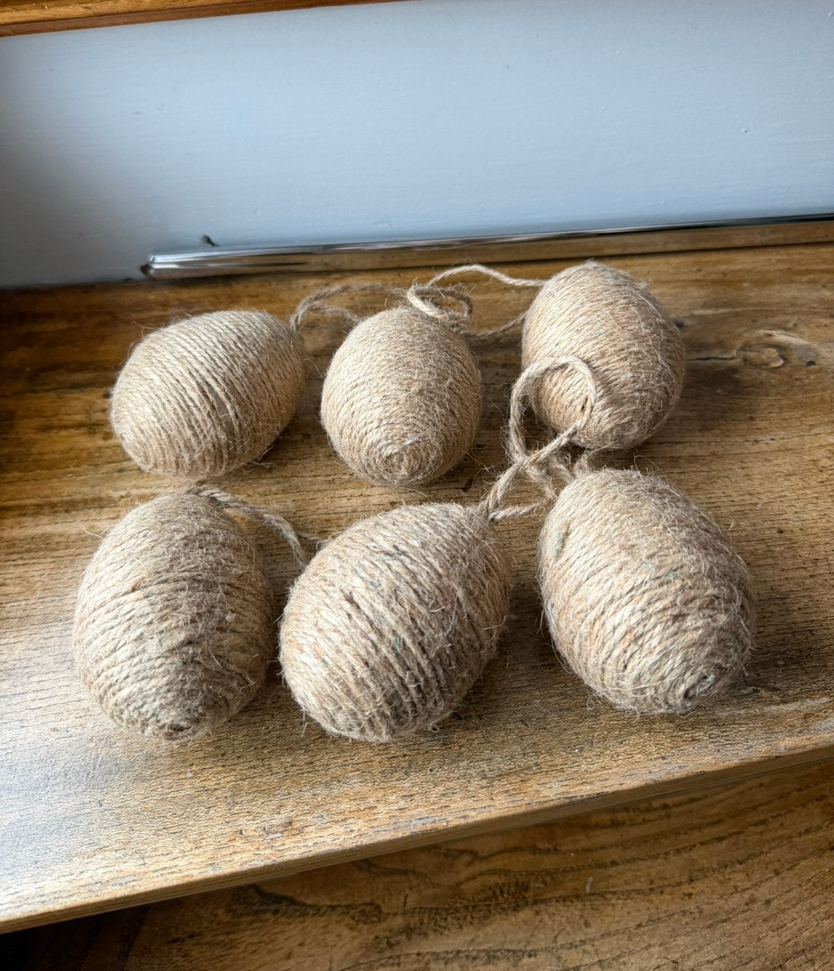 6x Eieren hangers jute, Diversen, Pasen, Ophalen of Verzenden, Zo goed als nieuw