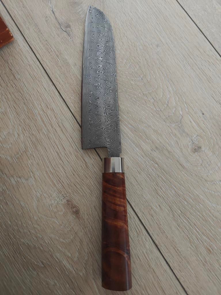 Damascus Santoku mes met houten handvat, Ophalen of Verzenden