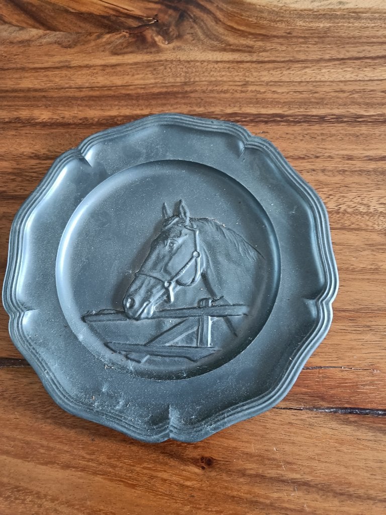 Vintage Tinnen Bord met Paardenafbeelding - Decoratief, Antiek en Kunst, Antiek | Tin, Ophalen of Verzenden