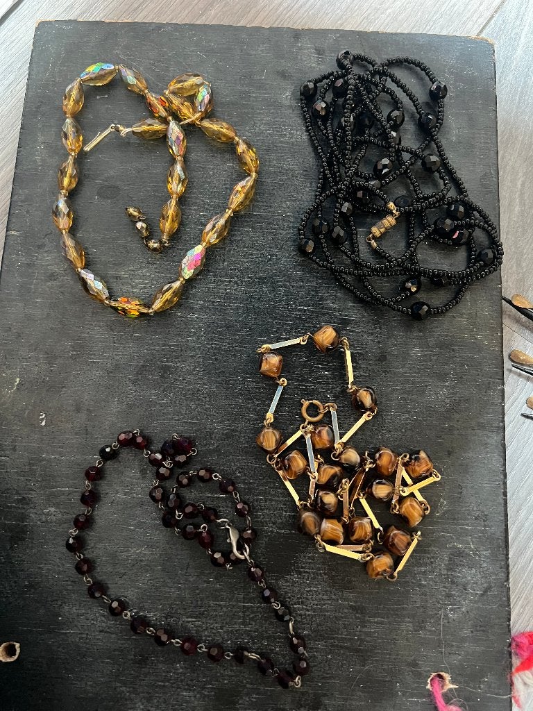 Vintage antieke gitten tijgeroog Aurora borealis kettingen, Ophalen of Verzenden, Overige materialen, Ketting