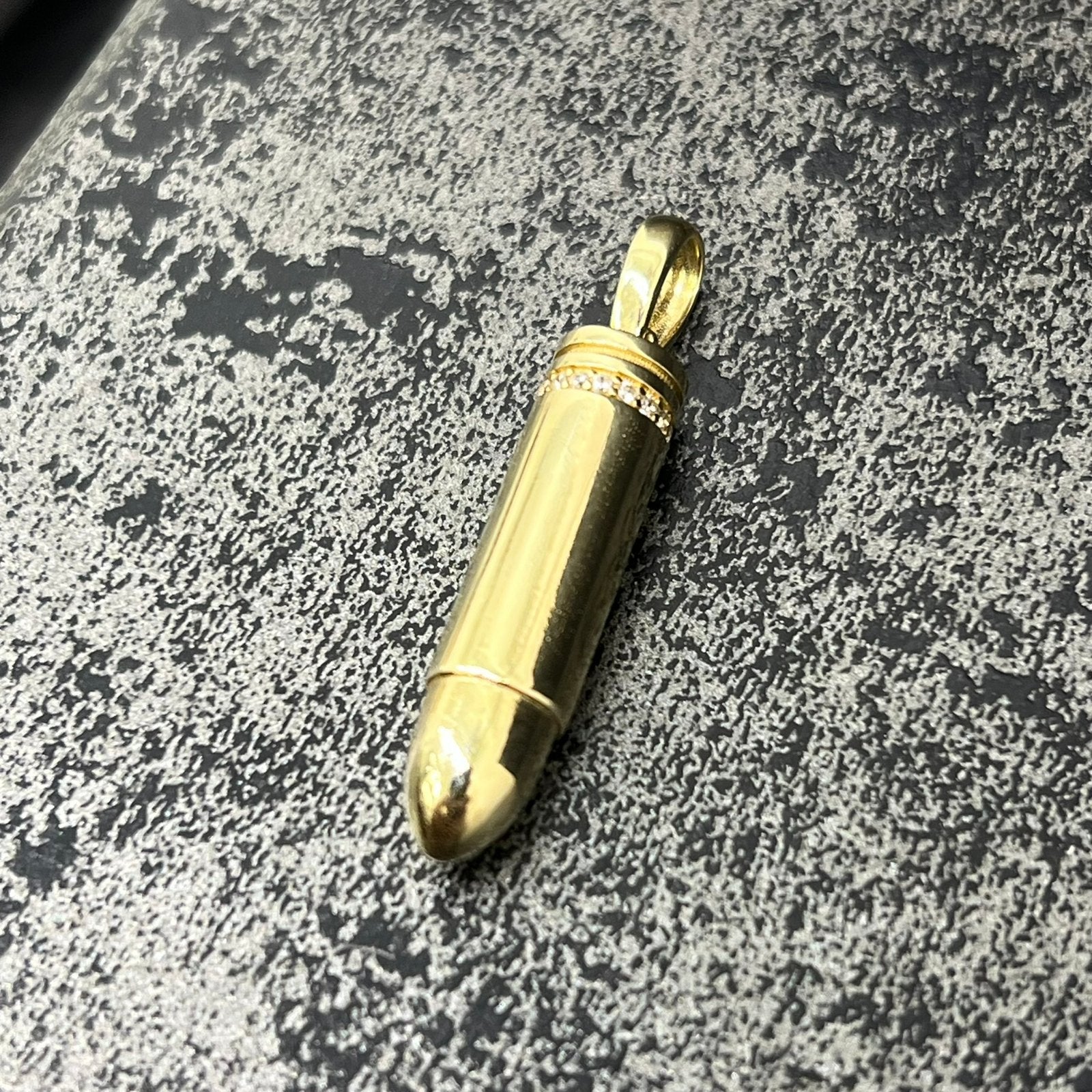 14 karaat gouden kogel hanger bullet kettinghanger, Ophalen of Verzenden, Zo goed als nieuw, Goud, Kruis of Symbool