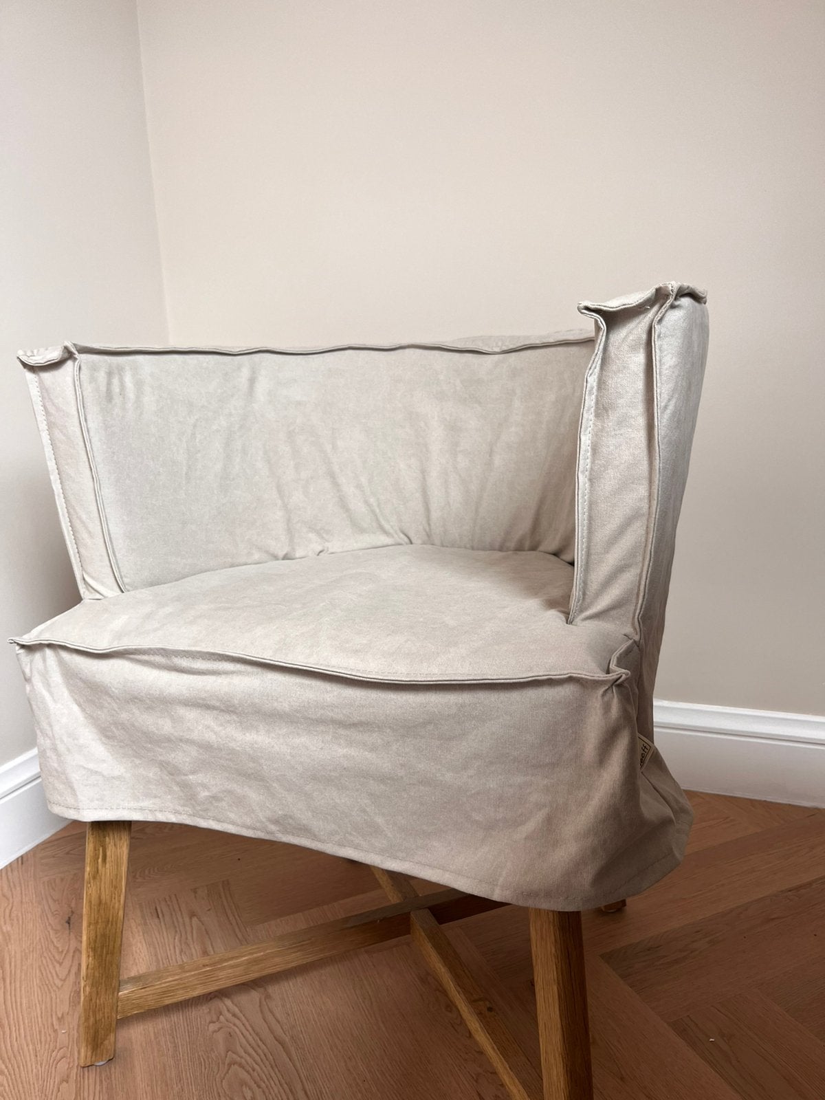 Landelijke & Tijdloze Linnen Stoel | Beige | Houten poten, Huis en Inrichting, Stoelen, Twee, Nieuw, Ophalen of Verzenden, Landelijk, tijdloos, bohemian, japandi