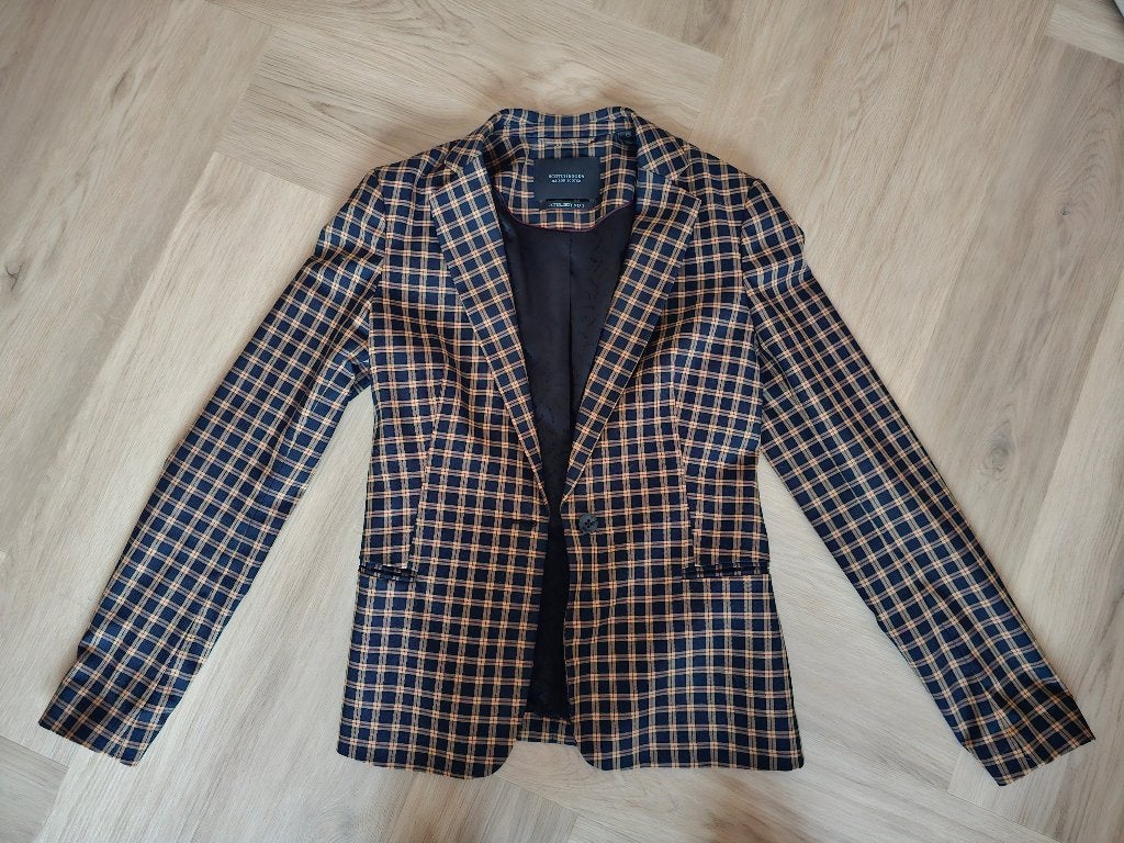 Scotch & Soda Maison Scotch blaze zwart/gele ruit maat 34/36, Zwart, Zo goed als nieuw, Jasje, Maat 36 (S)
