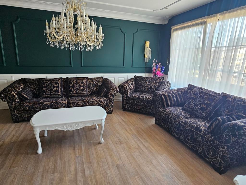 Complete zithoek zwart goud barok/versace look, Huis en Inrichting, Ophalen, Gebruikt, Stof, Barok