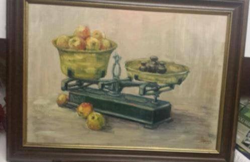 olieverf hout schilderij gesign. R. de Cock stilleven fruit, Ophalen