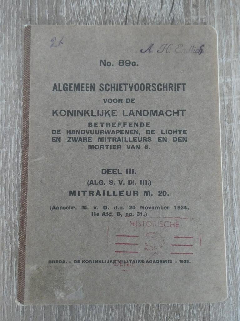 Algemeen schietvoorschrift, handvuurwapens, mitrailleuersM20, Ophalen of Verzenden, Landmacht, Nederland, Boek of Tijdschrift