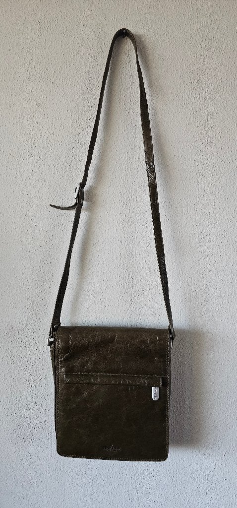 Donkergroene leren schoudertas van Bear Design (11325), Ophalen of Verzenden, Gebruikt, Groen, Schoudertasje
