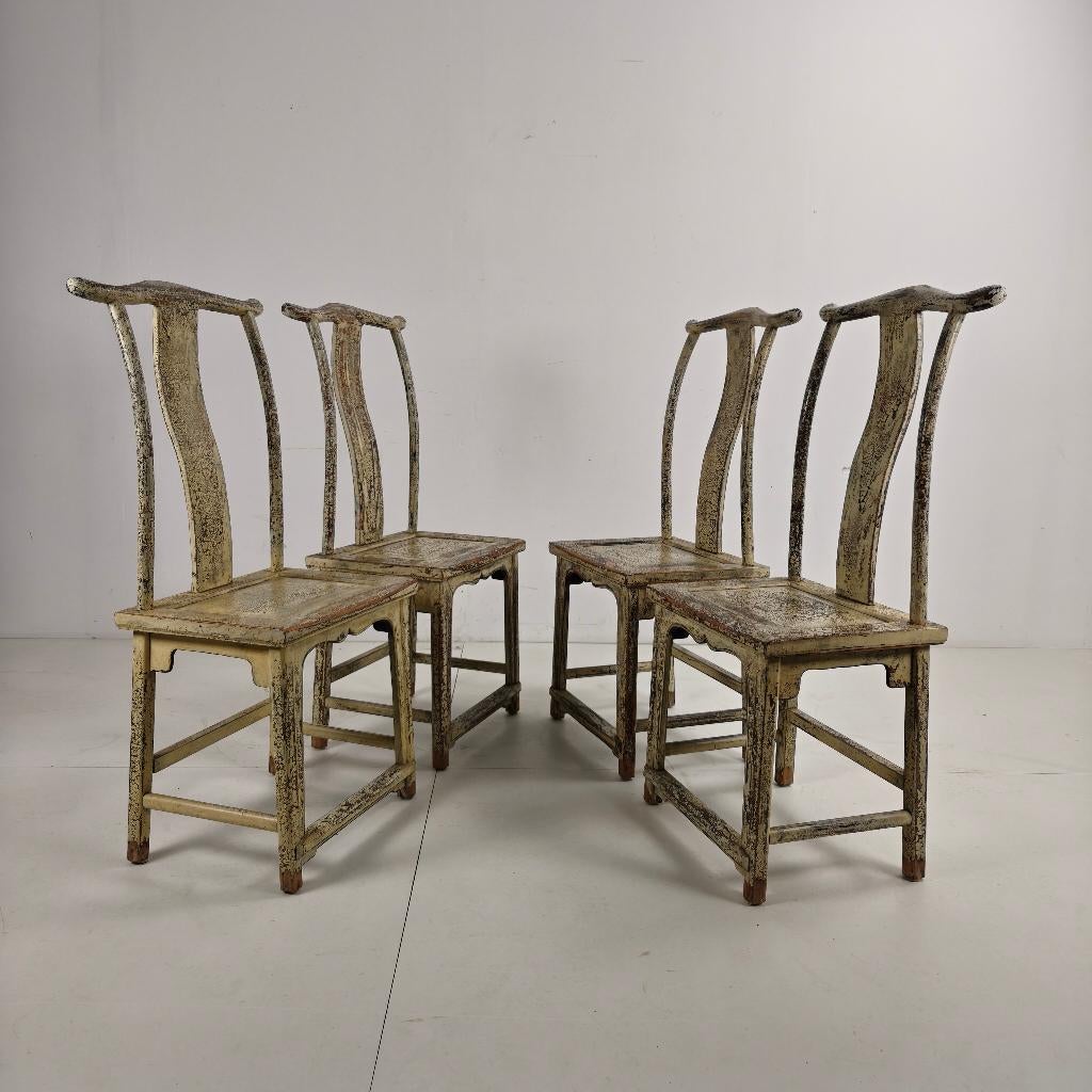 Set van vier 19e-eeuwse Chinese jukrugstoelen, circa 1890, Antiek en Kunst, Antiek | Meubels | Stoelen en Banken, Ophalen of Verzenden
