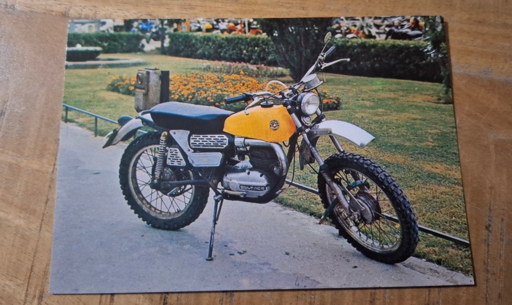 Vintage ansichtkaart motor bultaco, Ophalen, 1960 tot 1980, Ongelopen, Voertuig