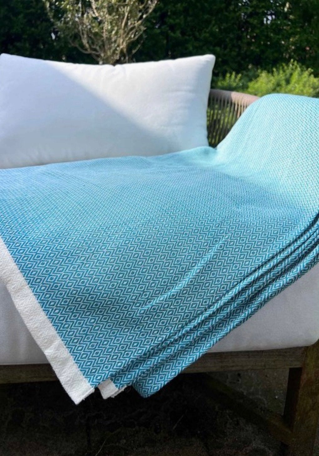 Lantara Plaid - Turquoise met diamantpatroon, Ophalen, Nieuw, Plaid, Blauw