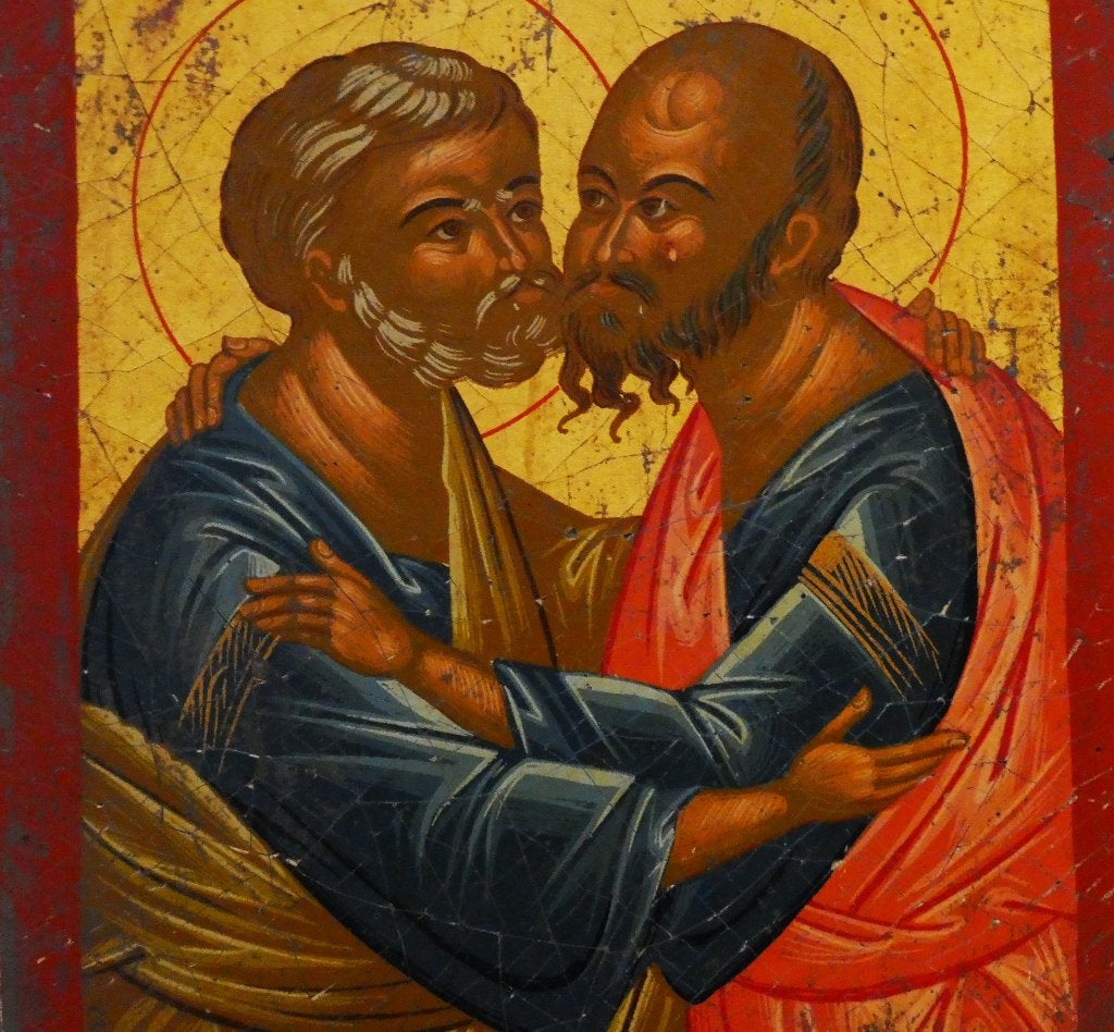 Grieks Orthodox icoon Heilige Apostelen Petrus en Paulus, Antiek en Kunst, Antiek | Religie, Ophalen of Verzenden