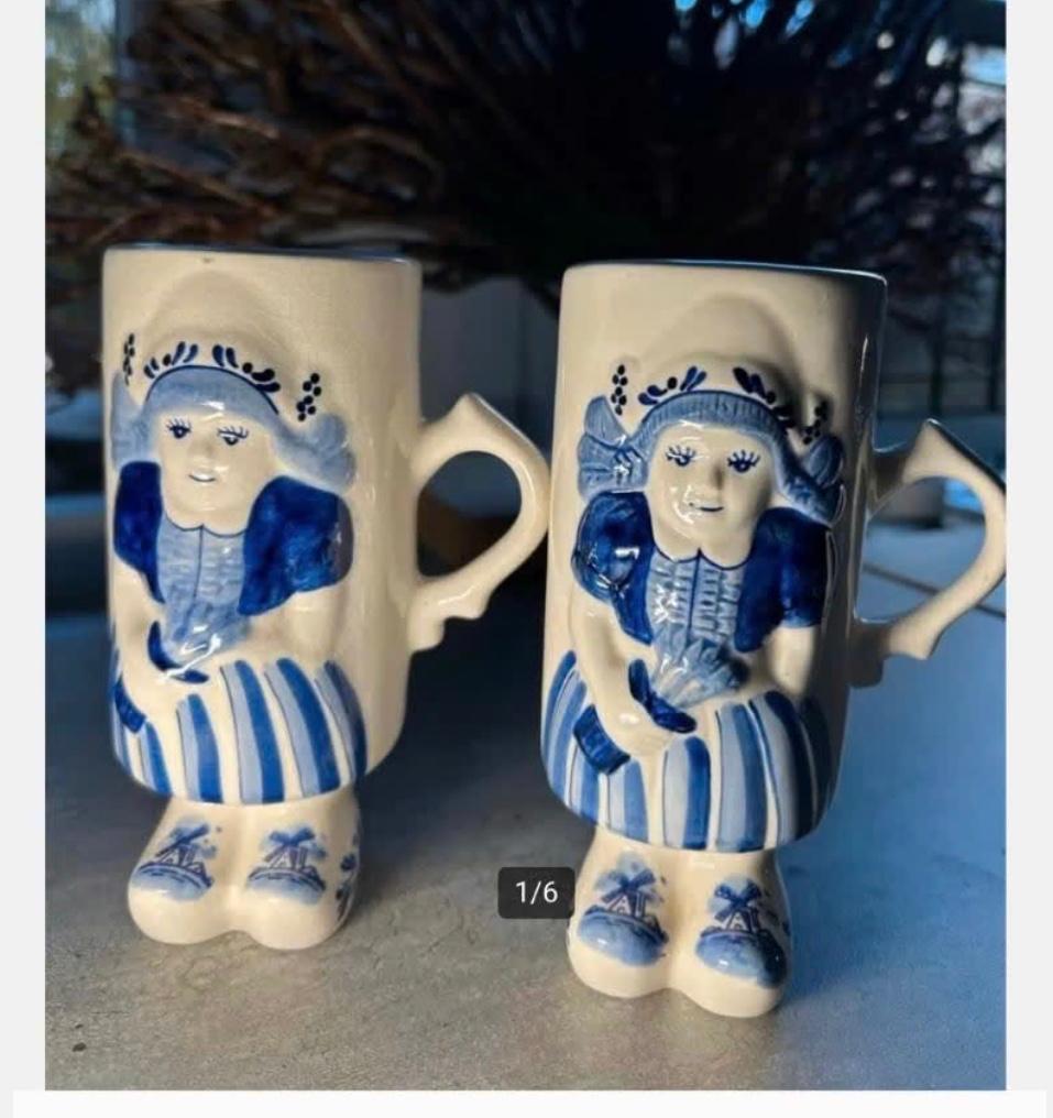 Delfts Blauw antiek hoge Bekers Handgeschilderd genummerd, Ophalen of Verzenden