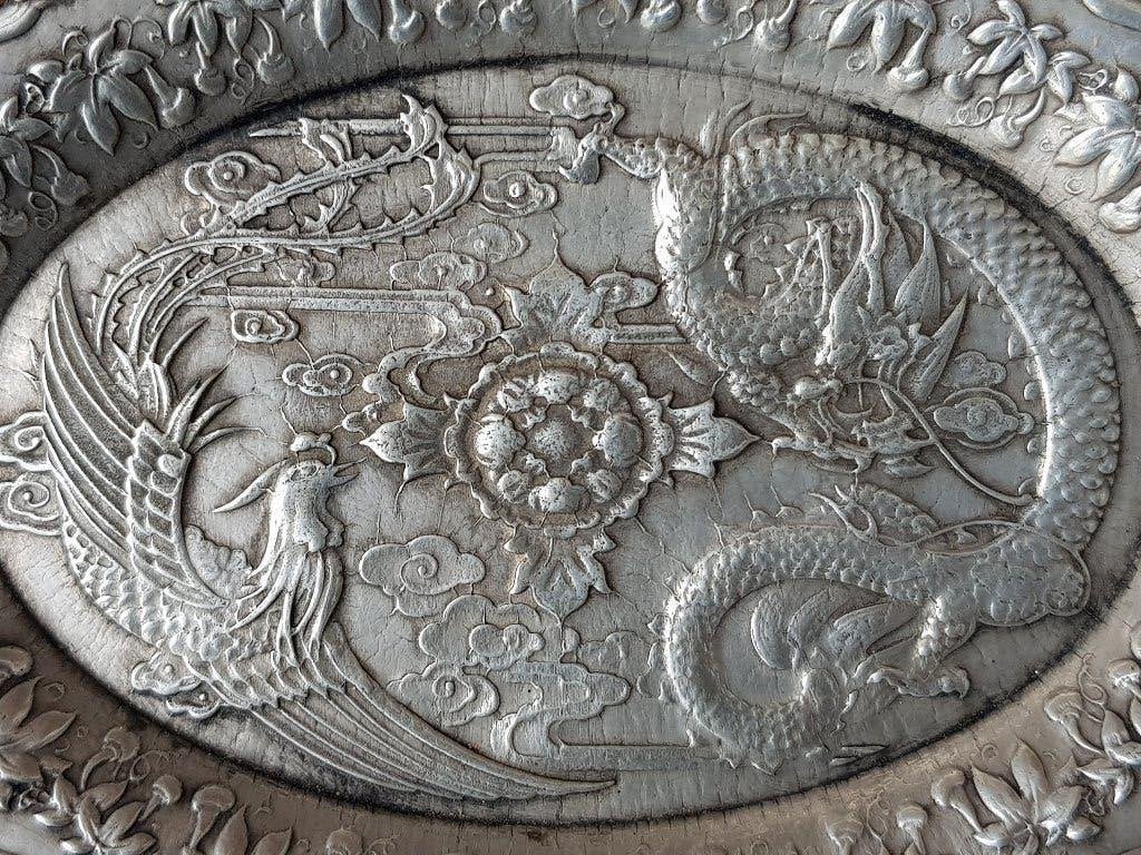 Prachtig antiek Chinees schaaltje van zilverbrons 14,6 cm., Antiek en Kunst, Zilver, Ophalen of Verzenden, Handgemaakt, Brons