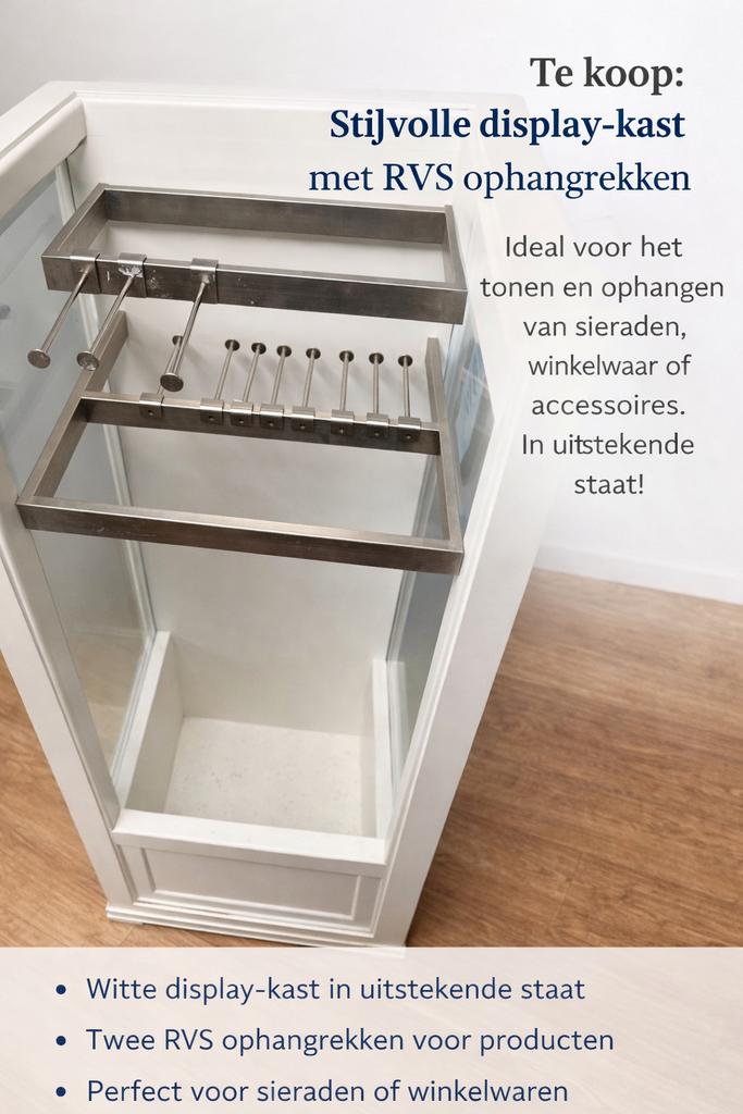 Stijlvolle displaykast / winkelkast met RVS ophangrekken, Ophalen of Verzenden