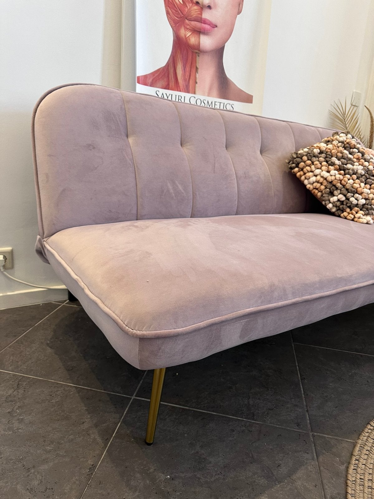 Luxe fluwelen slaapbank roze | Zo goed als nieuw, Ophalen, Zo goed als nieuw