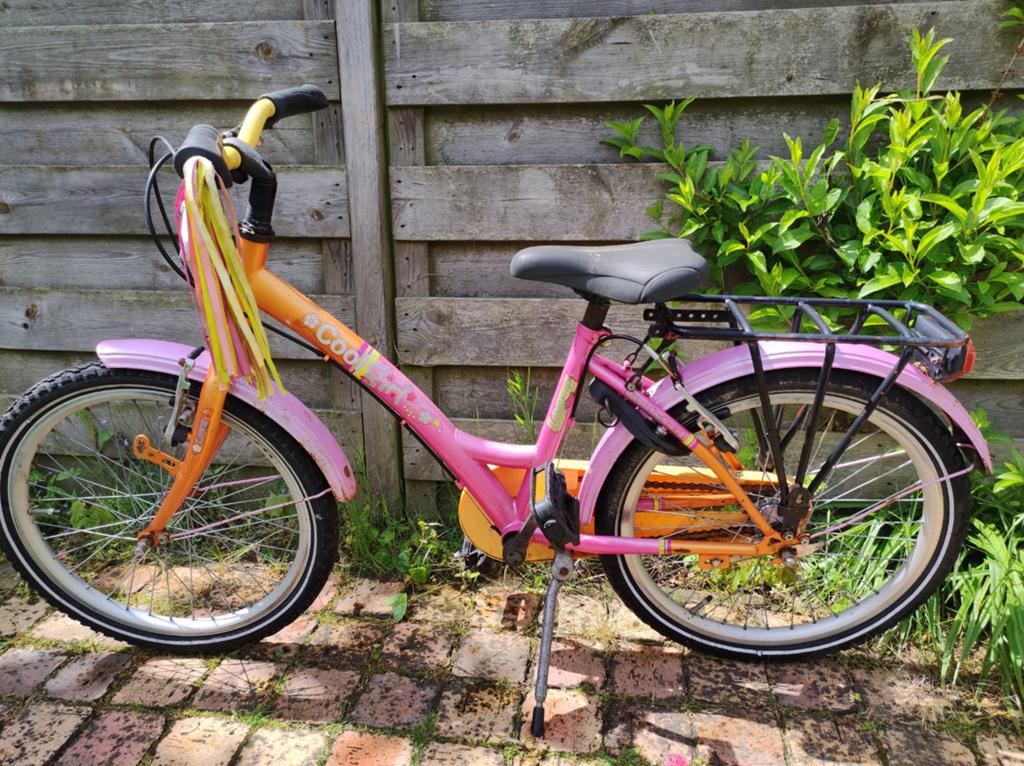 Kinderfiets roze/oranje Loekie, Ophalen, Gebruikt, Velgrem, Cool