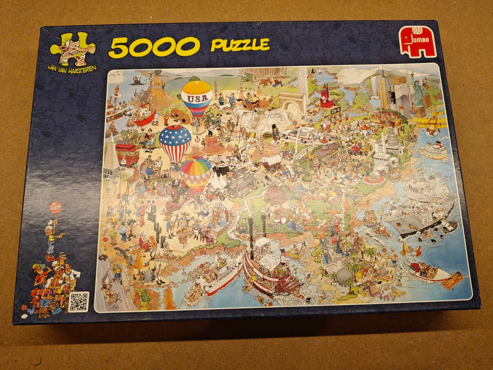 Jan van Haasteren puzzel 5000 stukjes - USA, Ophalen of Verzenden, Meer dan 1500 stukjes, Zo goed als nieuw, Legpuzzel