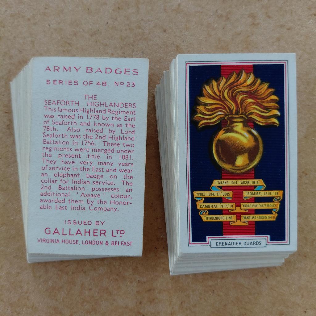 Army Badges complete set 48 cigarette cards 1939 Gallaher, Verzamelen, Militaria | Algemeen, Ophalen, Landmacht, Engeland, Overige typen