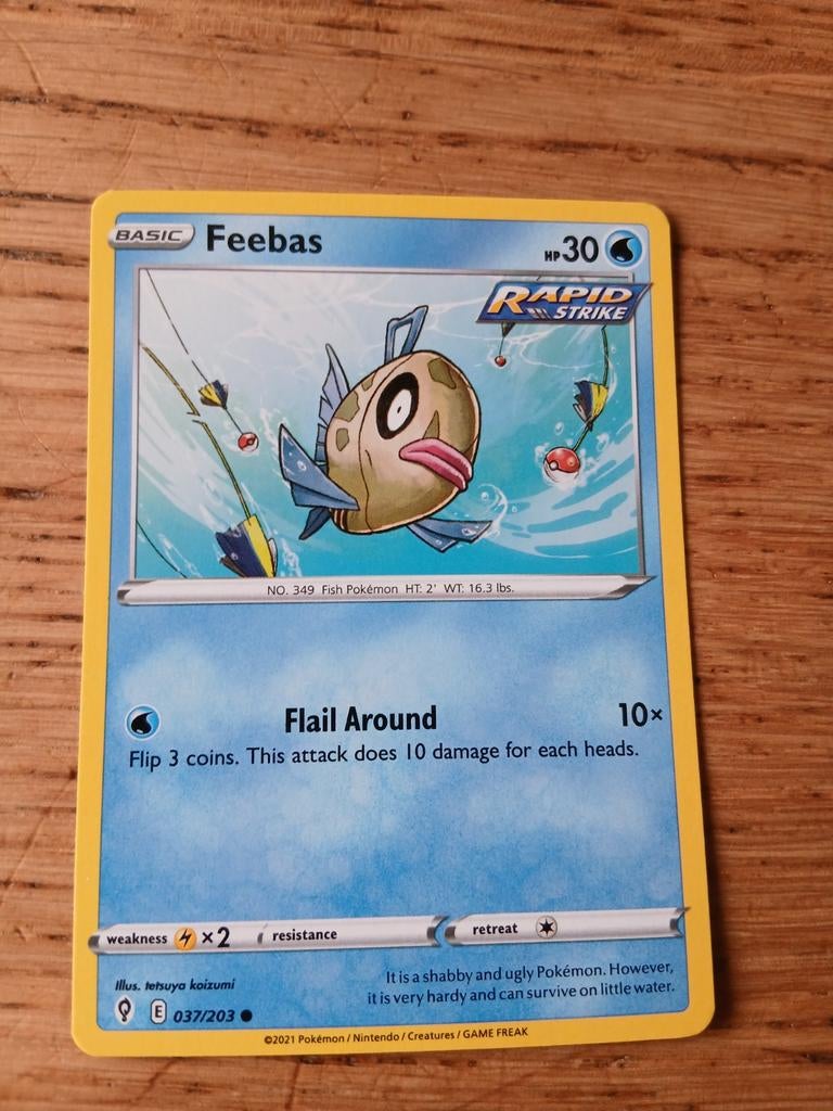 Pokémon Kaart Feebas 037/203 Rapid Strike, Ophalen of Verzenden, Zo goed als nieuw, Losse kaart