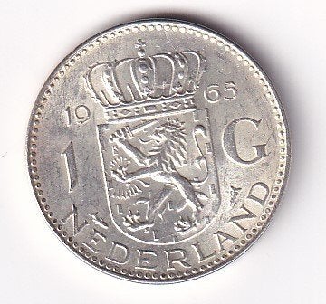 1 Gulden 1965 ruim zeer Fraai met Patina, 1 gulden, Koningin Juliana, Verzenden, Zilver