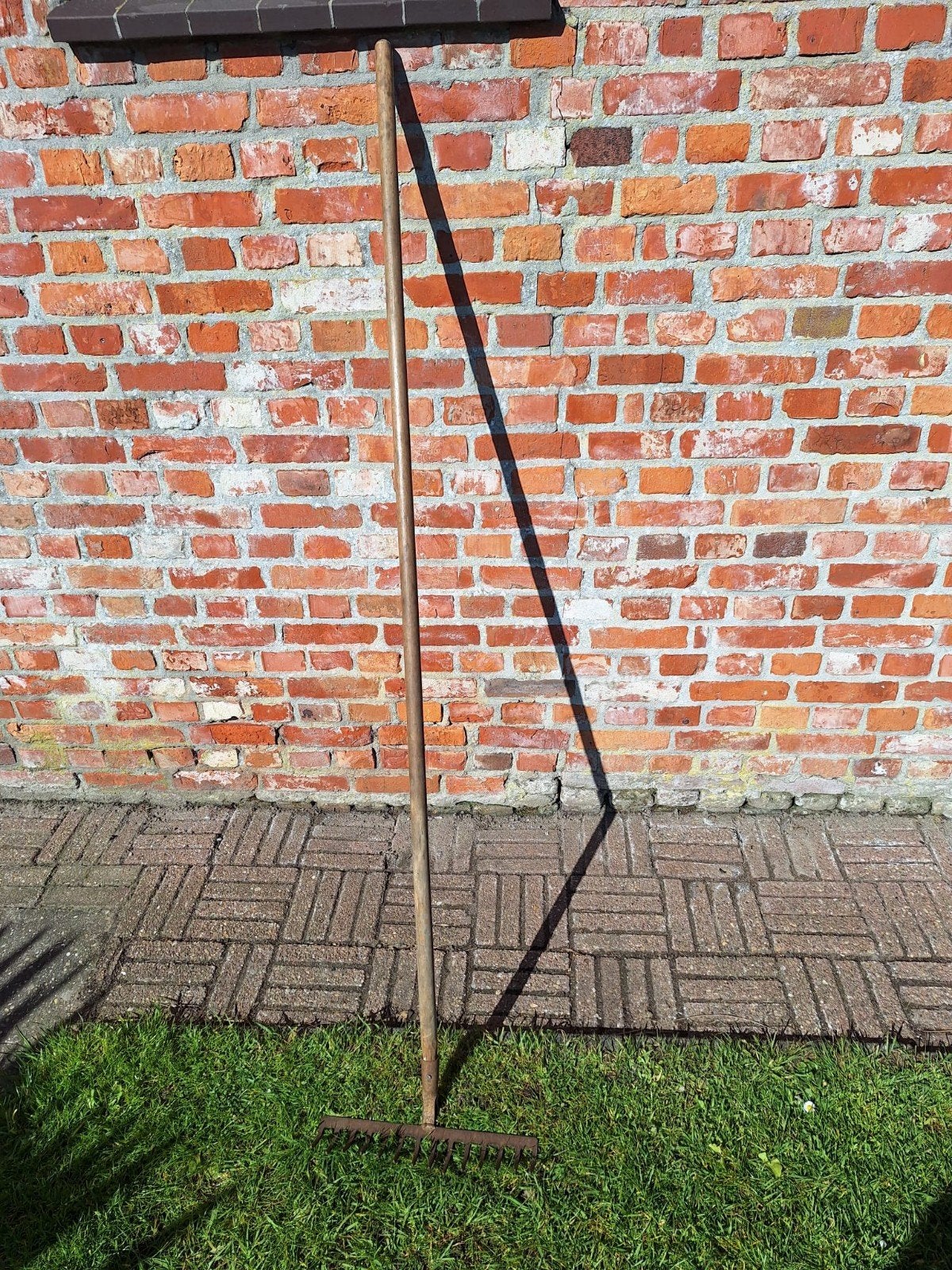Oude tuinhark met houten steel, Ophalen, Gebruikt, Hark, Onbekend