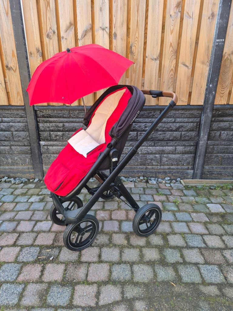Dubatti Kinderwagen met parasol en voetenzak, Gebruikt, Verstelbare duwstang, Ophalen, Kinderwagen