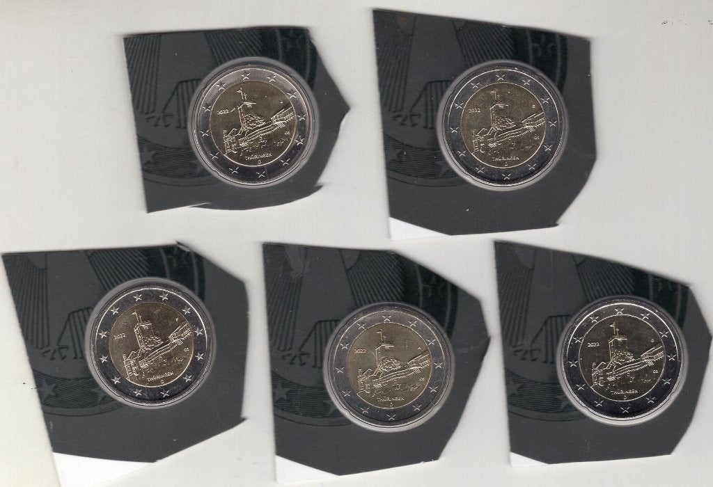 5x 2 euro Duitsland 2022 - Serie ADFGJ - Thuringen - BU, Verzenden, Duitsland, 2 euro, Setje