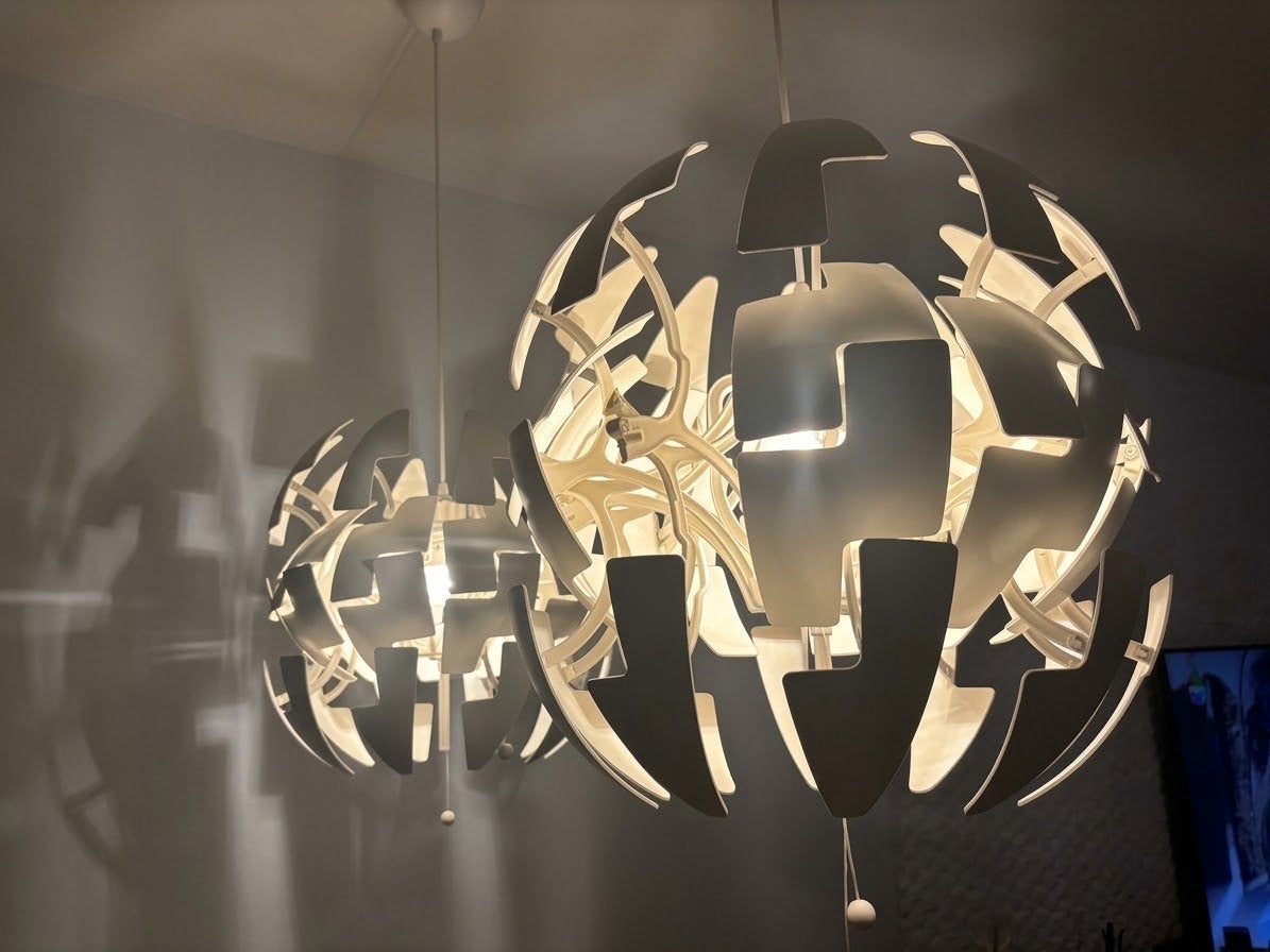 IKEA PS 2014 Hanglamp - Wit/Koperkleurig, 2 stuks, Ophalen, Zo goed als nieuw, Kunststof, E27 (groot)