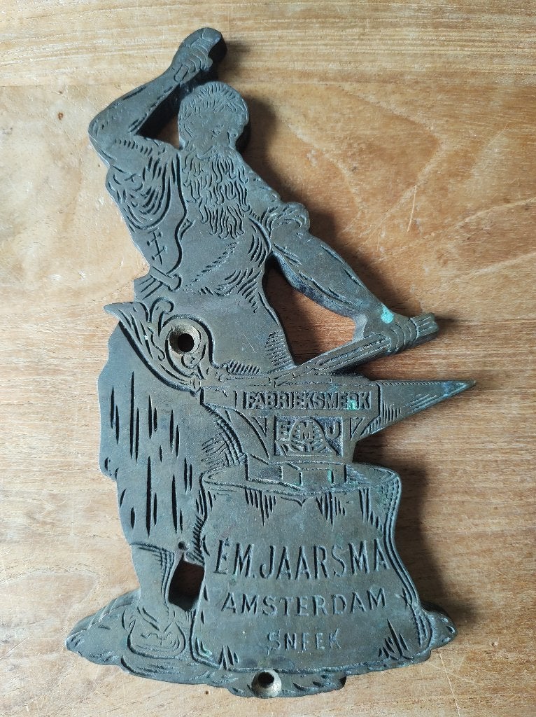 E.M. Jaarsma messing of koperen plaquette voor brandkast, Ophalen of Verzenden