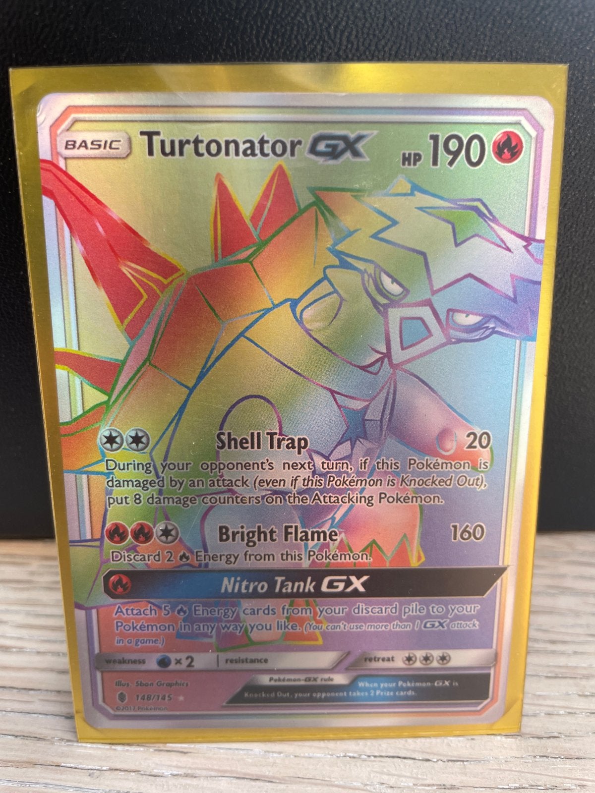 Pokémon Kaart Turtonator GX Rainbow Rare 148/145, Ophalen of Verzenden, Zo goed als nieuw, Losse kaart, Foil