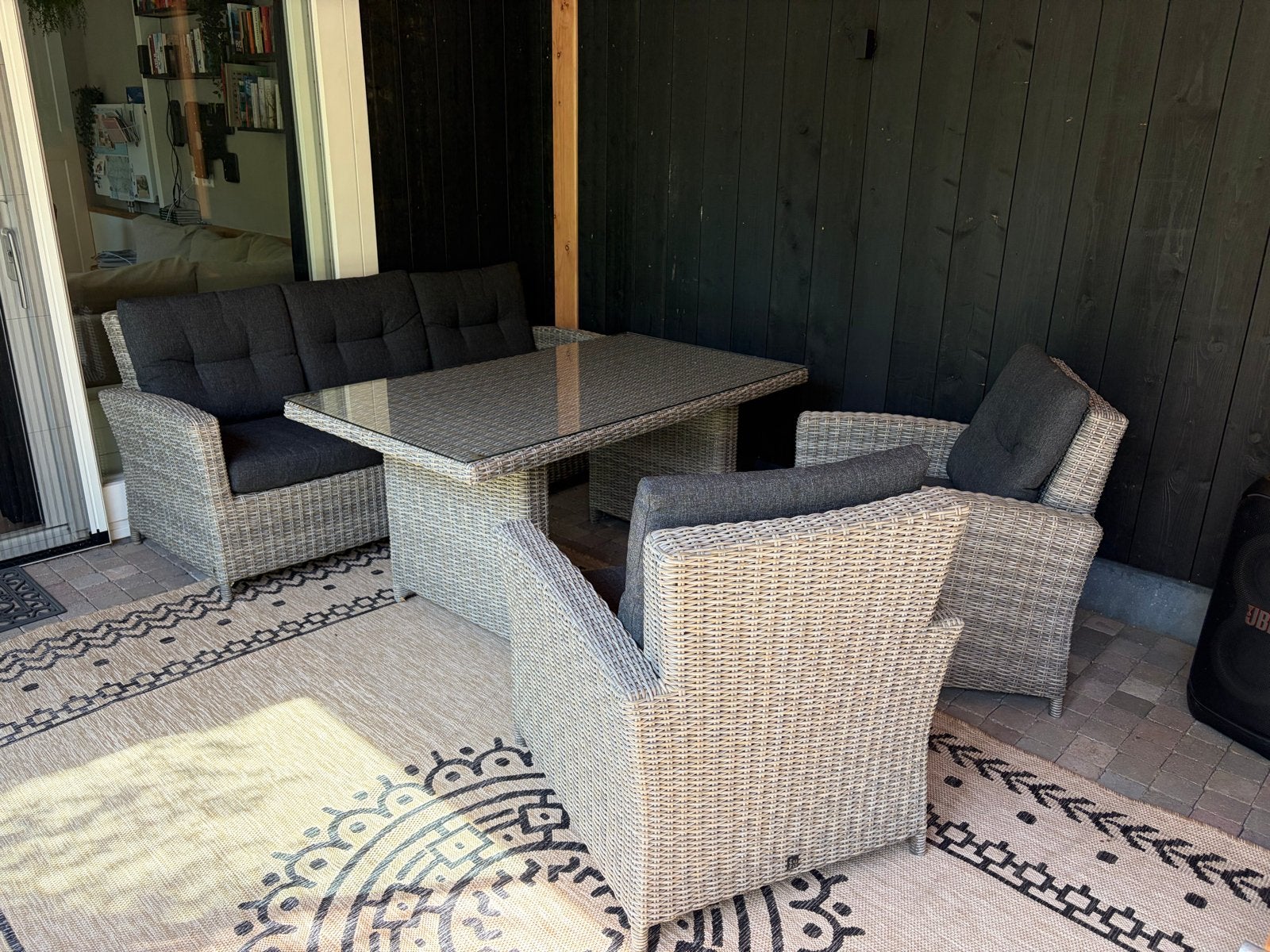 Intratuin tuinset met tafel en bank, Tuin en Terras, Ophalen, 5 zitplaatsen, Gebruikt, Wicker