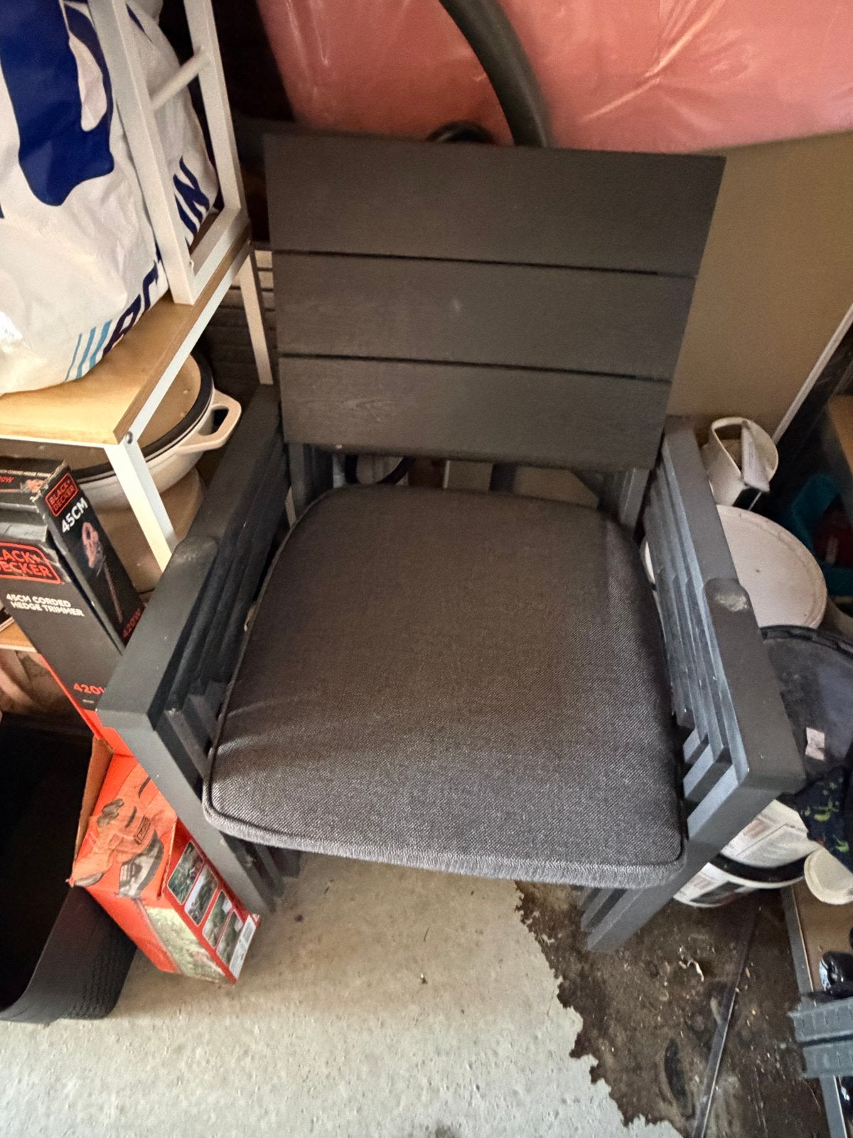 4 Tuinstoelen met kussen - Grijs, Ophalen, Kunststof, Gebruikt, Eén