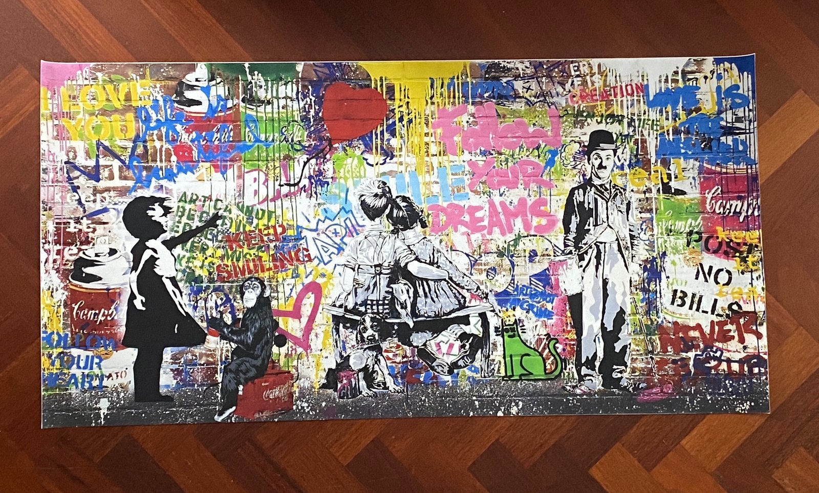 Banksy kopie grote maat, 120 x 60 cm houten frame, Ophalen