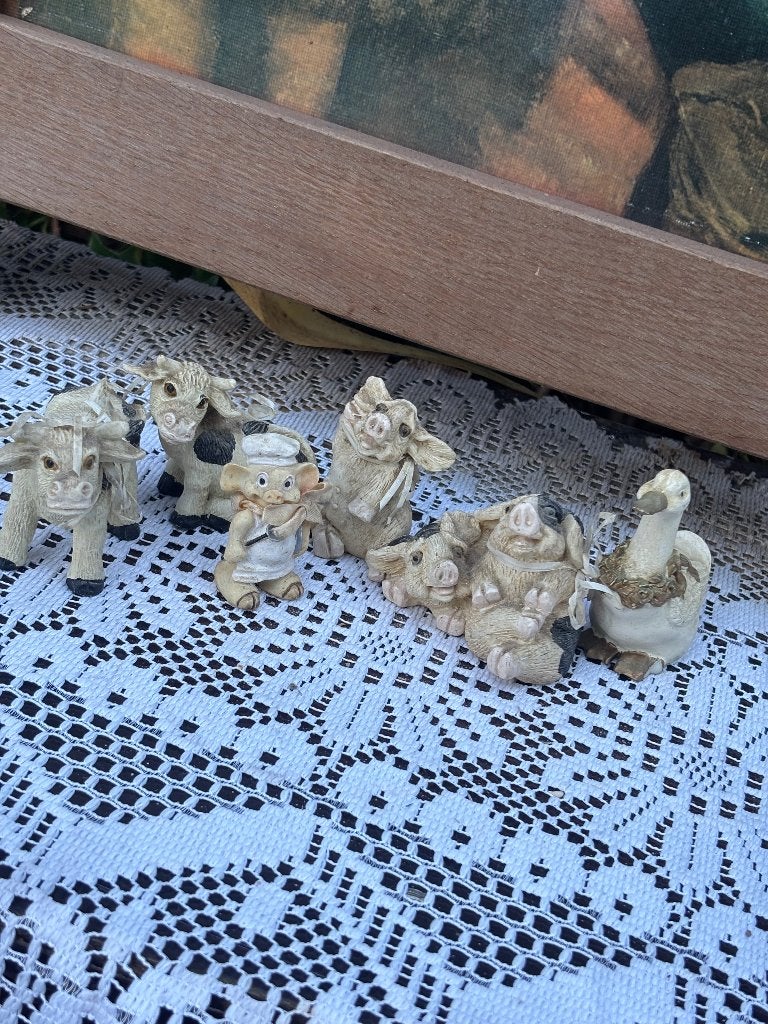 Vintage kleine beeldjes koe varken gans, Ophalen of Verzenden, Zo goed als nieuw, Dier