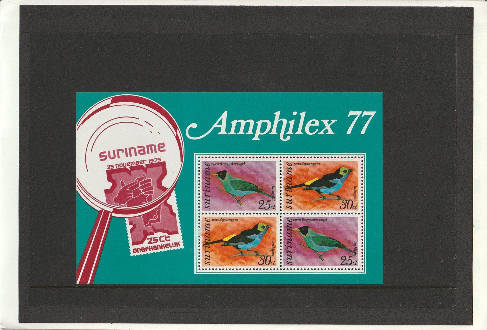 Suriname blok vogels 1977 in mapje postfris, Ophalen of Verzenden, Postfris