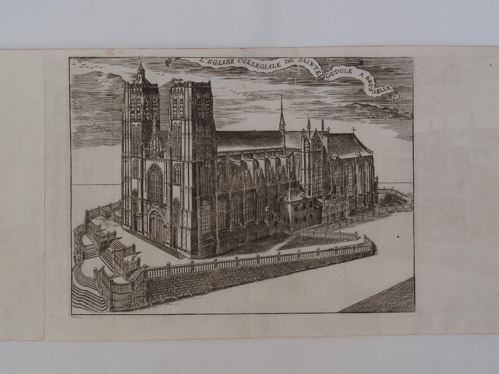 Kathedraal Sint-Michiel Sint-Goedele Brussel Harrewijn 1720, Antiek en Kunst, Verzenden, Architectuur, Gravure, Origineel